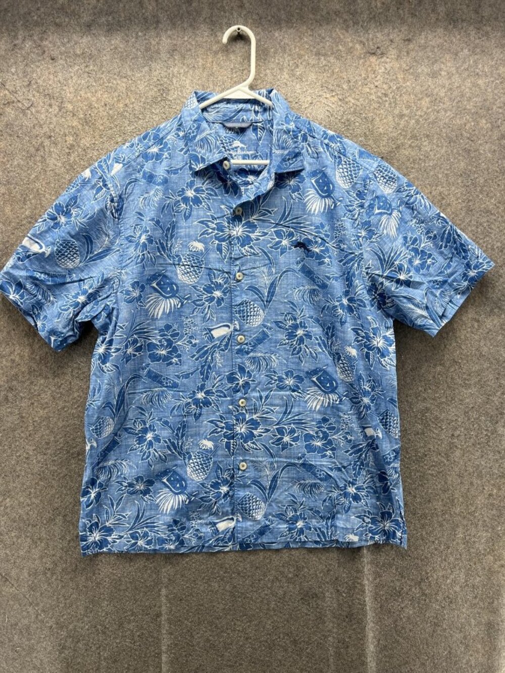 Tommy Bahama Shirt Mens Large Blue Floral Hawaiian Short Sleeve Button Front